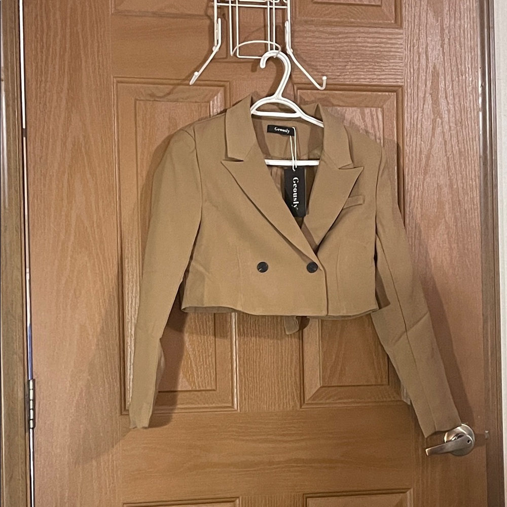 Women's Tan Double-Breasted Blazer